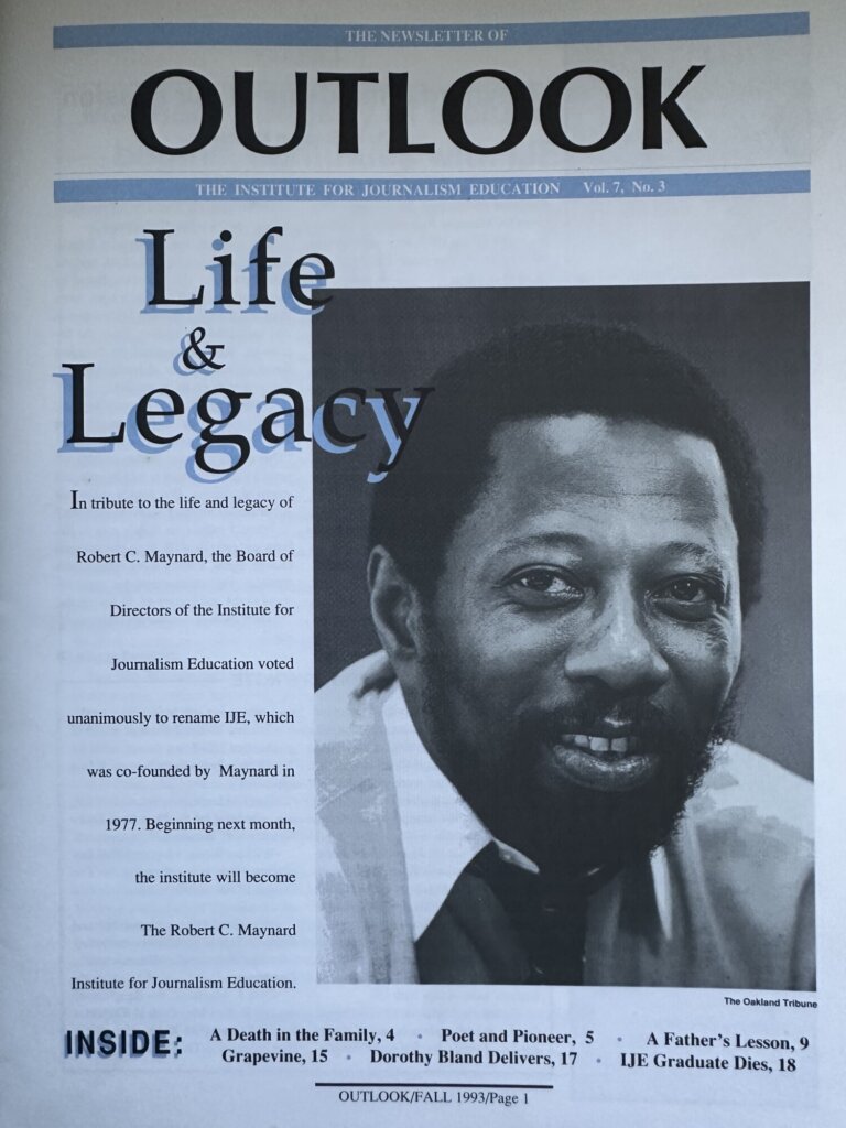 A photo of Outlook magazine, the newsletter of the Institute for Journalism Education. The cover reads 