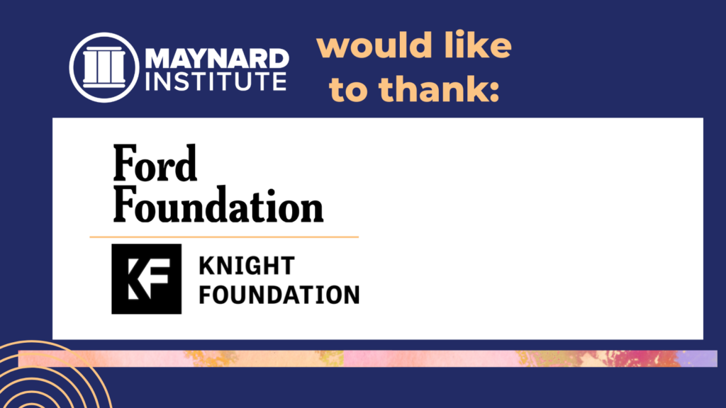 Over a dark blue background: The Maynard Institute logo in white followed by yellow-gold text that reads 